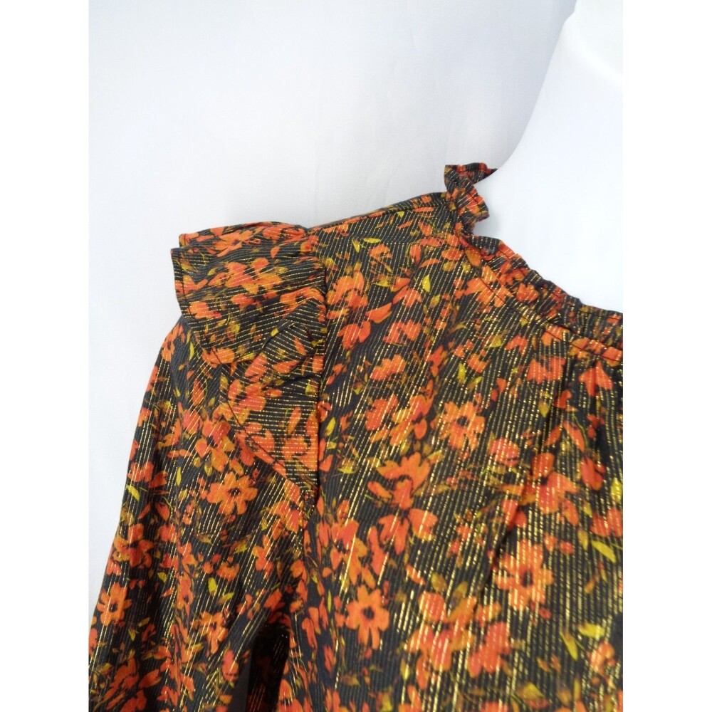 Gap Floral Metallic Ruffle Top Blouse Size Medium - Picture 7 of 14